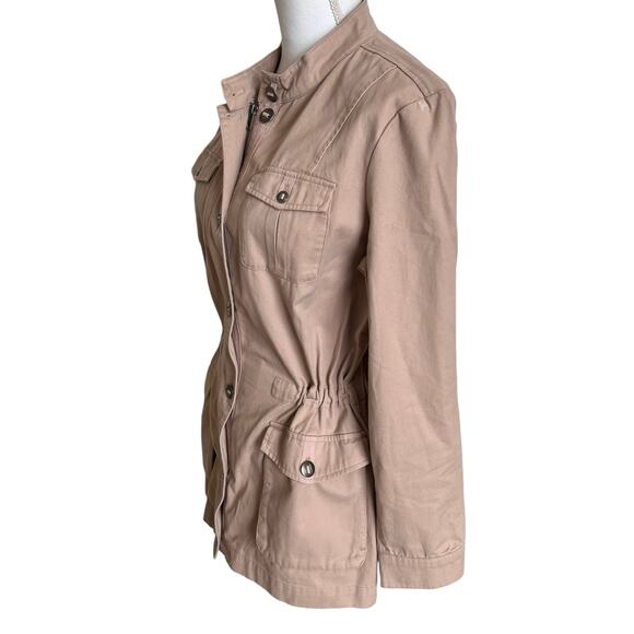 Coldwater Creek Jacket Medium Mauve PInk Cotton Drawstring Utility Zip Buttons - Picture 5 of 12